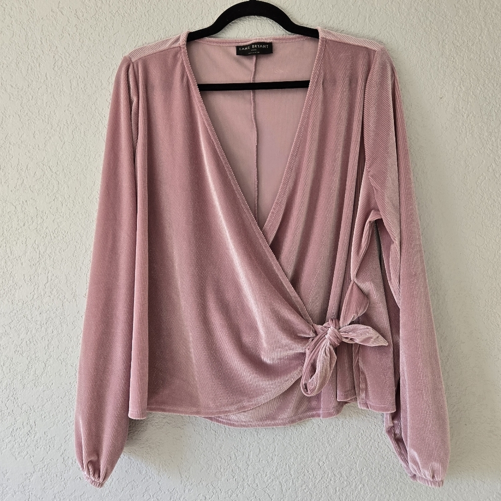 Lane Bryant 18/20 Pink Corduroy Tie Blouse